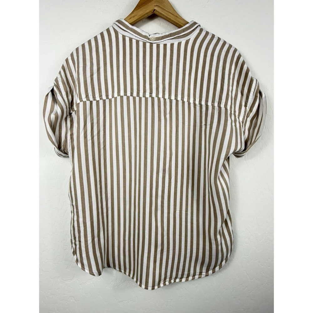 Alexander Jordan Womens Large Tan White Stripe Button Front Blouse Top - Picture 2 of 7